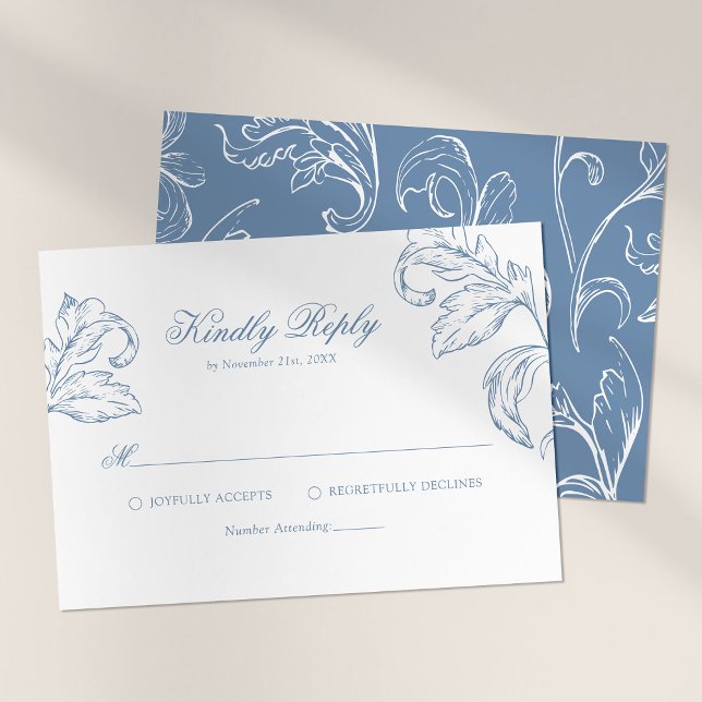 Rokoko Vintag Blue Wedding RSVP Karte (Von Creator hochgeladen)