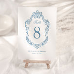Rokoko Vintag Blue Wedding Tischnummer<br><div class="desc">Erleben Sie Eleganz an Ihrem besonderen Tag mit unseren sorgfältig gefertigten Monogram Rokoko Wedding Tischnummern. Diese Karten heben jedes Hochzeitstisch-Ambiente hervor,  mit einer einfachen,  weißen Kulisse,  die einen Vintagen,  blauen verzierten Rahmen schmückt,  und einer leicht zu personalisierenden Tischnummer.</div>