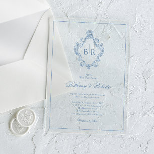 Rokoko Vintag Monogram Blue Wedding Acryleinladungen