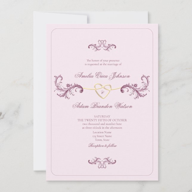 Rokoko Vintag Pink Wedding Einladung (Vorderseite)