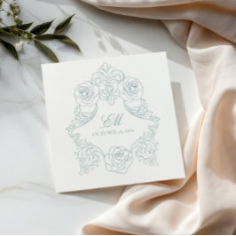 Rokoko Wappen Monogram Dusty Blue Wedellogo Serviette