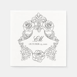 Rokoko-Wappen-Monogramm-Schwarz-Weiß-Hochzeitslogo Serviette
