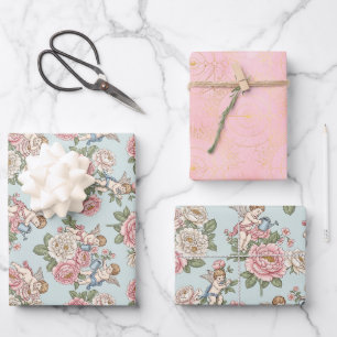 Rokoko-Wiederbelebung Cherub Floral Toile-Geschenk Geschenkpapier Set