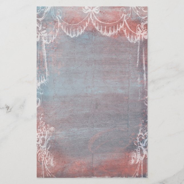 Rokokos reden französisches Blau u. Rosa an Briefpapier (Vorderseite)