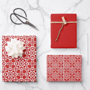 Rokokoziermuster Rot & Weiß Geschenkpapier Set