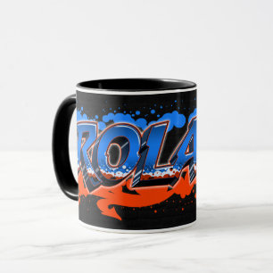 Roland Prénom Graffiti blue Tasse orange