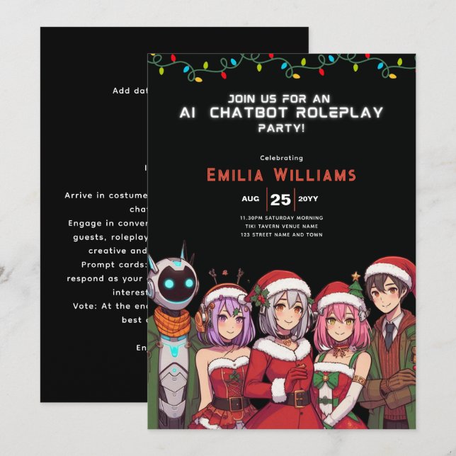 Roleplay Party Anime Robot Weihnachten Einladung (Vorne/Hinten)