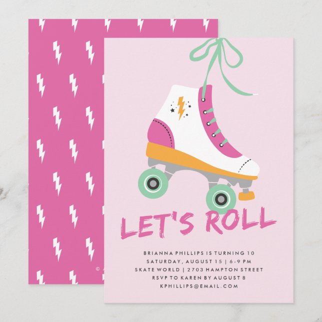 Roll Birthday Einladung - Magenta (Vorne/Hinten)