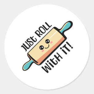 Roll einfach mit! Niedlicher Button Cartoon Runder Aufkleber