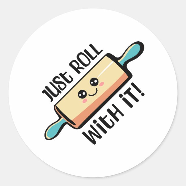 Roll einfach mit! Niedlicher Button Cartoon Runder Aufkleber (Vorderseite)