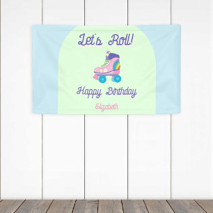 Roll Happy Birthday Retro Roller Skate Banner