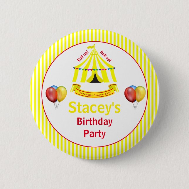 Roll hoch! Roll hoch! Circus Birthday Party Gelb Button (Vorderseite)
