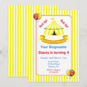 Roll hoch! Roll hoch! Circus Birthday Party Gelb Einladung