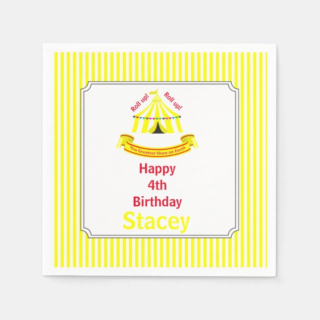 Roll hoch! Roll hoch! Circus Birthday Party Gelb Serviette (Vorderseite)