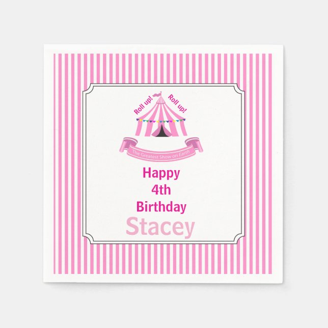 Roll hoch! Roll hoch! Circus Birthday Party Pink Serviette (Vorderseite)