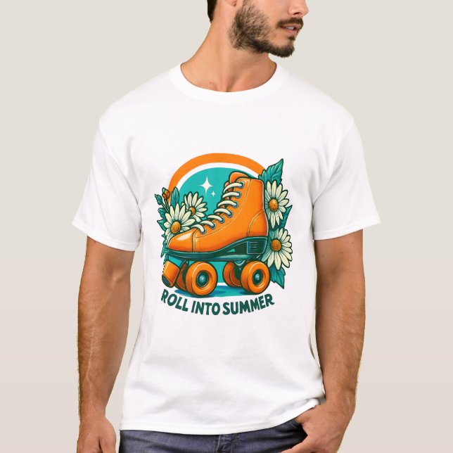 "Roll in Summer" Retro Roller Skate T - Shirt (Vorderseite)