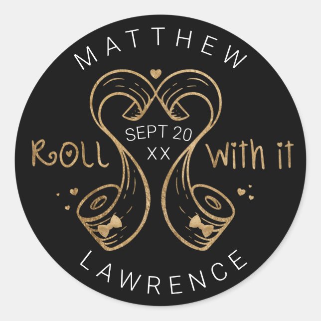 Roll mit LGBTQ Gold Toilettenpapier Save the Date Runder Aufkleber (Vorderseite)