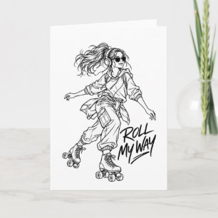 Roll My Way – Retro-Rollschuhfahrerin Karte