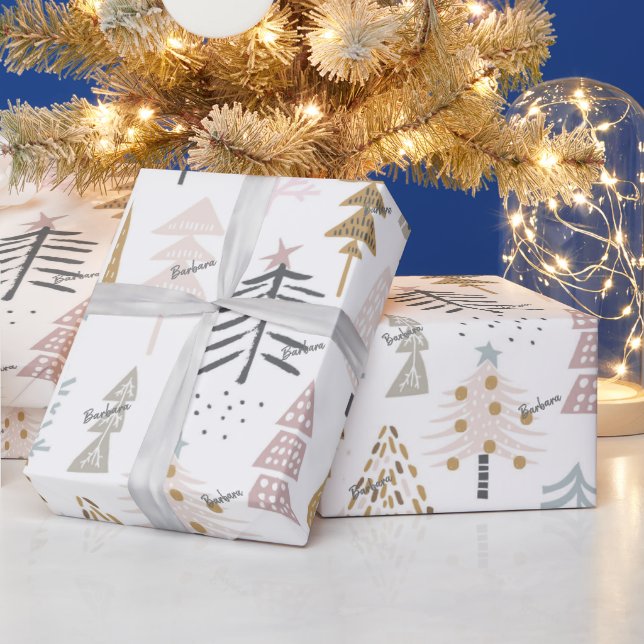 Roll, Name, Illustrierte Winterbäume Geschenkpapier (Feiertage)