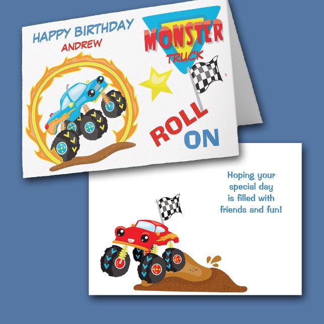 Roll on Blue Monster Truck Birthday Card Karte (Von Creator hochgeladen)