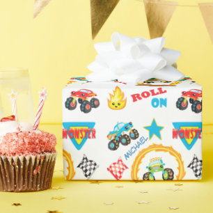 Roll on Monster Truck Personalisiert Geburtstag Geschenkpapier