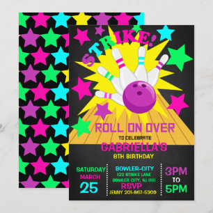 Roll On Over.. STRIKE Bowling Birthday Party Einladung