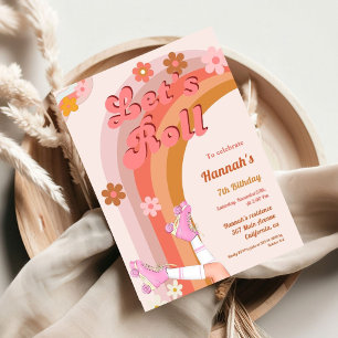 Roll Retro Groovy Roller Skate Geburtstag Teil Einladung