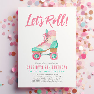 Roll Retro Roller Skate Girl Birthday Einladung