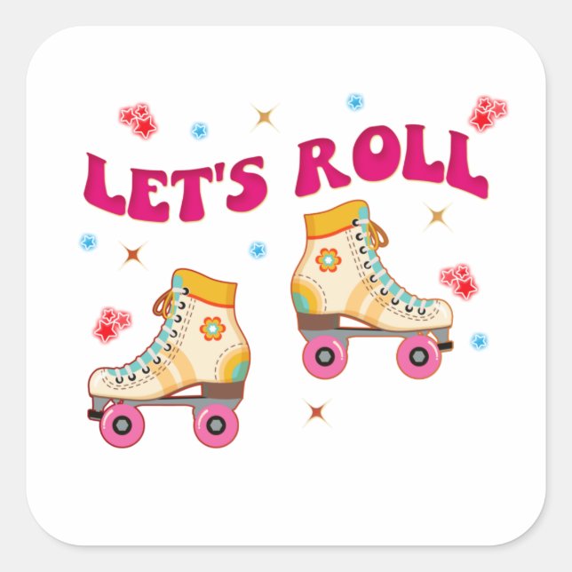 Roll Roller Skate Retro Skater Liebhaber Quadratischer Aufkleber (Vorderseite)