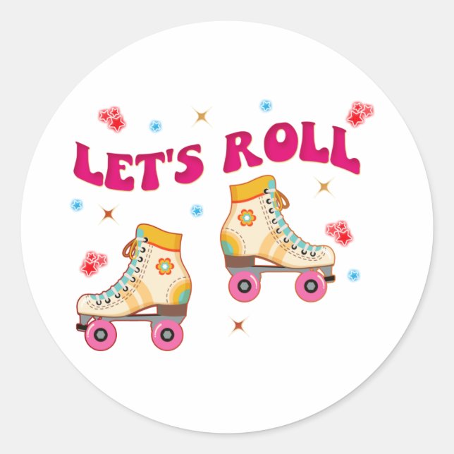Roll Roller Skate Retro Skater Liebhaber Runder Aufkleber (Vorderseite)