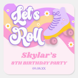 Roll Roller Skate Skaten Geburtstagsparty Quadratischer Aufkleber