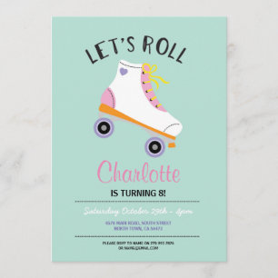Roll RollerSkate Girls Invitation de la fête d'ann