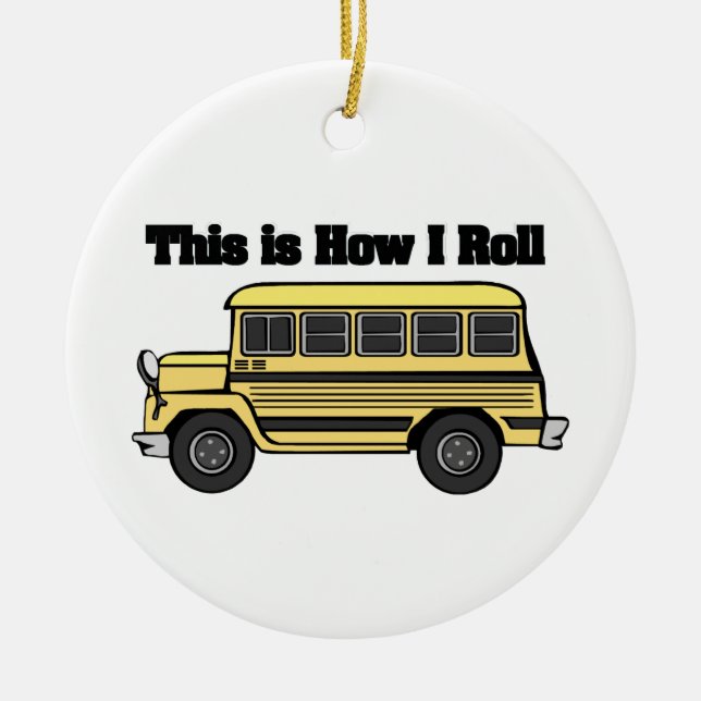 Roll (Schulbus) Keramik Ornament (Vorne)