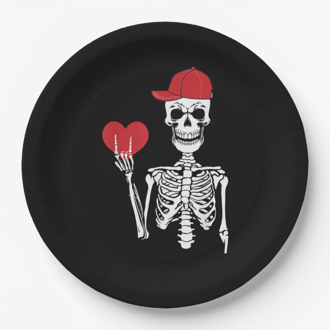 Roll Skeleton Hands Herz Valentinstag Skull Pappteller (Vorderseite)
