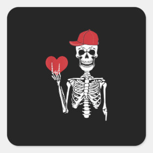 Roll Skeleton Hands Herz Valentinstag Skull Quadratischer Aufkleber