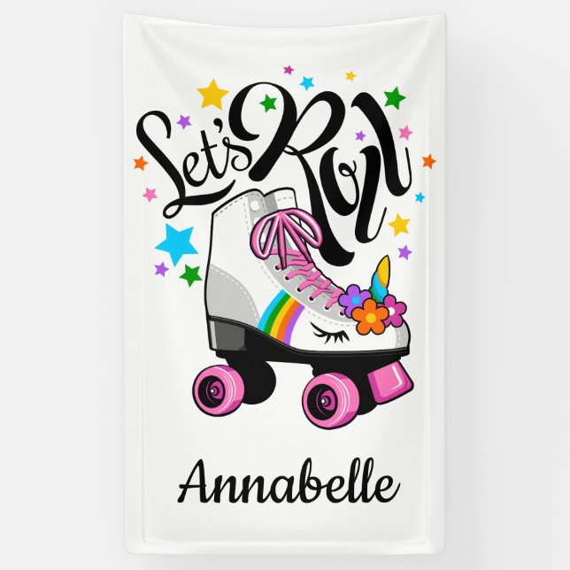 Roll Unicorn Roller Skate Girl's Banner (Vertikal)
