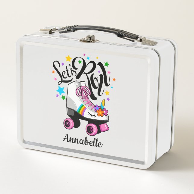 Roll Unicorn Roller Skate Girl's Metall Brotdose (Vorderseite)