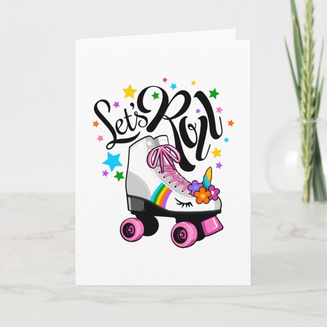 Roll Unicorn Roller Skate T - Shirt für Mädchen. Karte (Vorderseite)