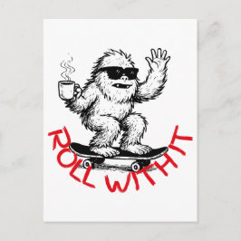 Roll With It Abominable Snowman Skater Feiertagspostkarte