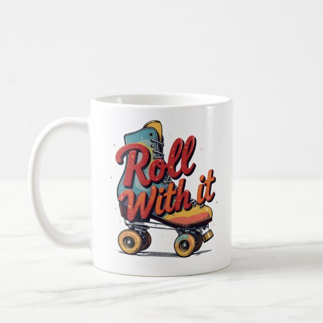 Roll with it Retro 70er 80er Roller Skate Graphic Kaffeetasse (Links)