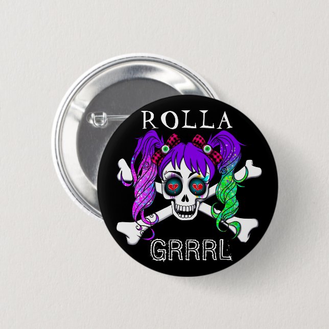 Rolla Grrl Punk Rock Roller Derby Button Button (Vorne & Hinten)