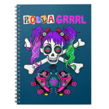 Rolla Grrl Punk Rock Skater Girl Spiral Notebook