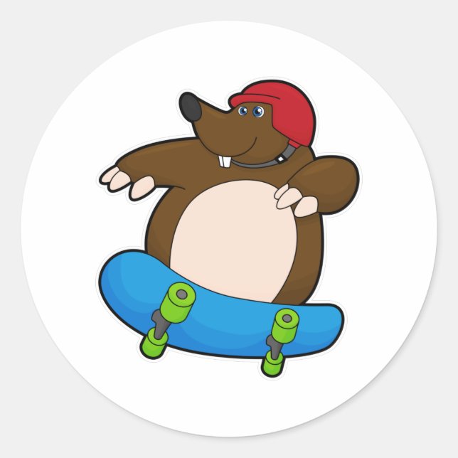 Rolle als Skater mit Skateboard und Helm Runder Aufkleber (Vorderseite)