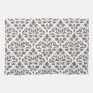 Rolle-Damast-Muster-Grau auf Creme Handtuch