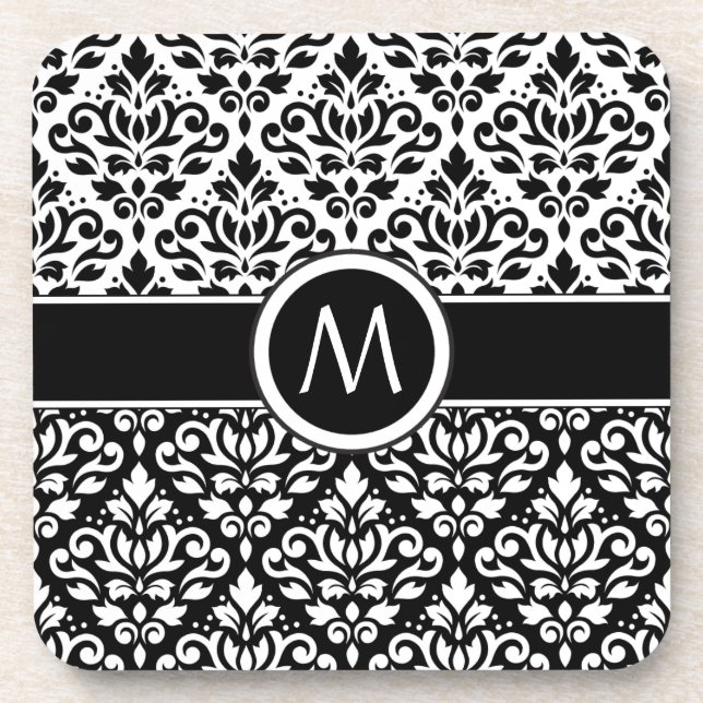 Rollen-Damask 2Part-Tn-BW & Band (Personalisiert) Getränkeuntersetzer (Vorderseite)