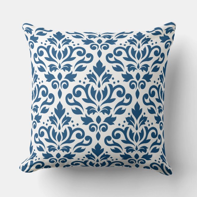 Rollen Damask 2Way Lg Ptn Dk Blue & White Kissen (Vorderseite)