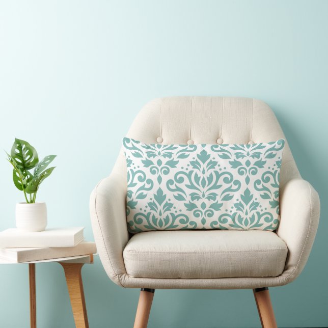 Rollen-Damask-Aquamarines großes Muster Lendenkissen (Stuhl )