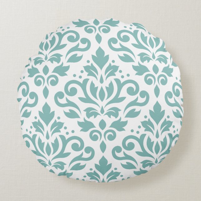 Rollen-Damask-Aquamarines großes Muster Rundes Kissen (Vorderseite)