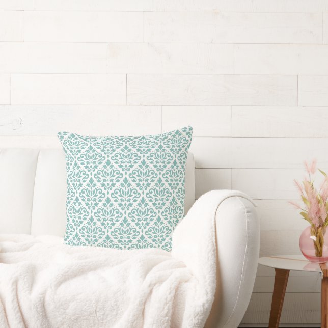 Rollen-Damask-Aquamarines Muster Kissen (Liege)