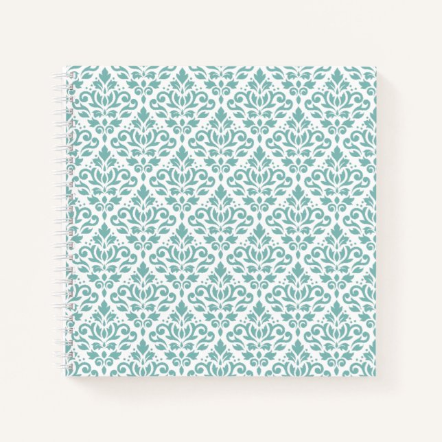 Rollen-Damask-Aquamarines Muster Notizbuch (Vorderseite)